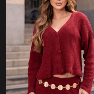 CONJUNTO MOUSSE DECOTE V BOTÃO - CORES DIVERSAS