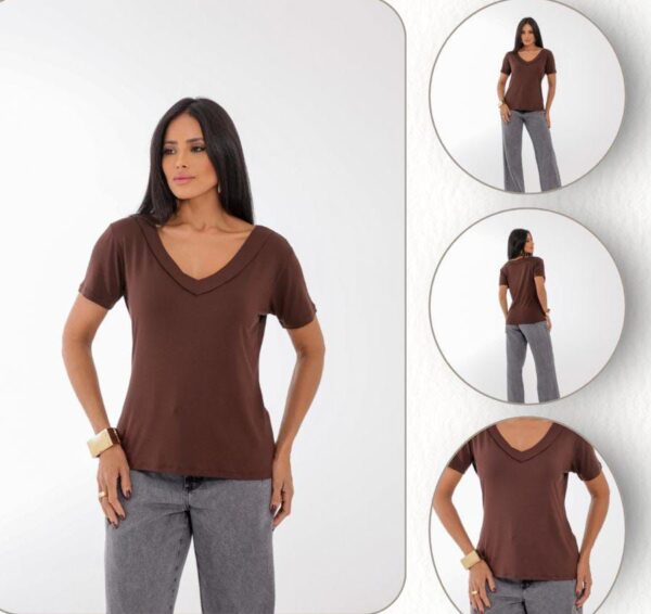 T-SHIRT BÁSICA GOLA V - CORES DIVERSAS - Imagem 16