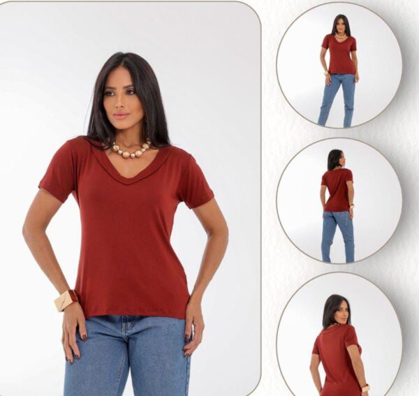 T-SHIRT BÁSICA GOLA V - CORES DIVERSAS - Imagem 5